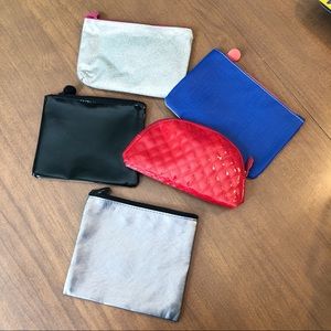 Reduced! 5 Ipsy makeup bags, brand new, zipper top